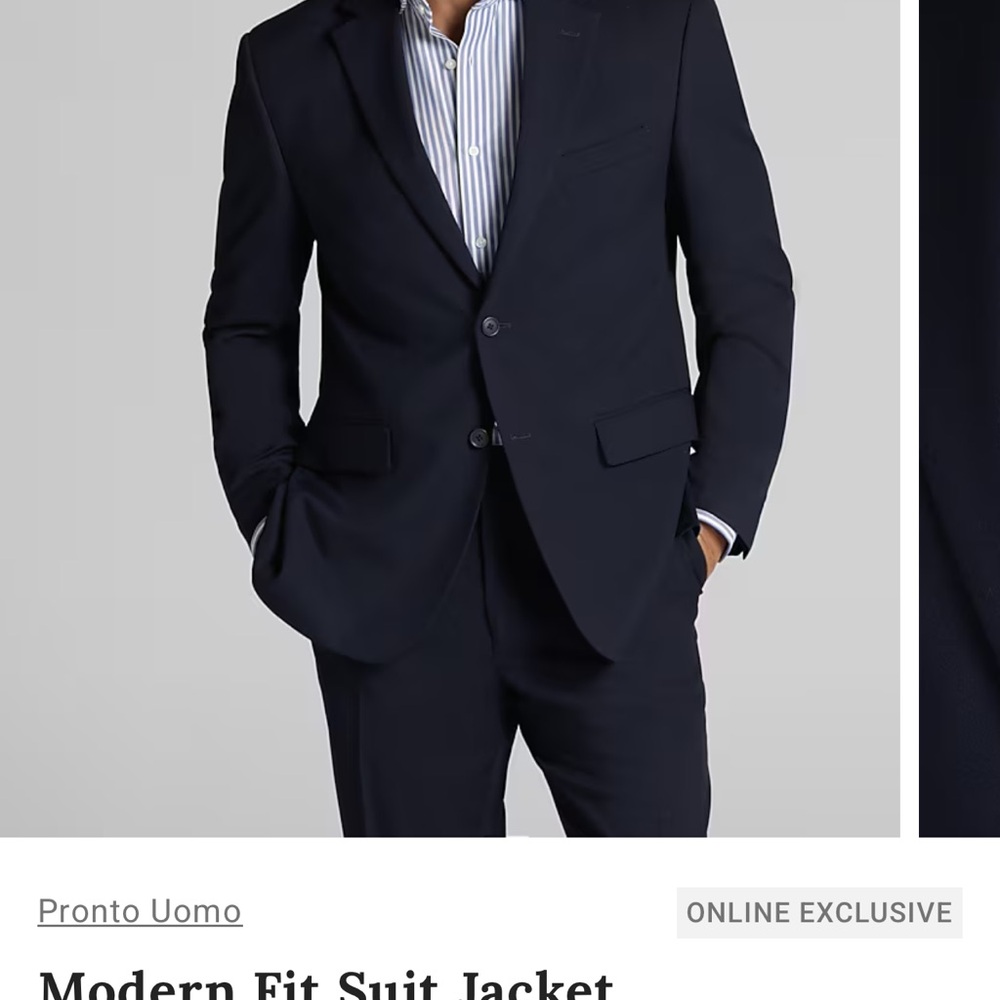 Pronto Uomo Blue Modern Fit 3 piece Suit. Jacket 42R, Pants 36x30